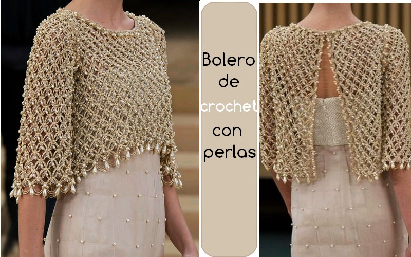 Bolero de crochet adornado con perlas