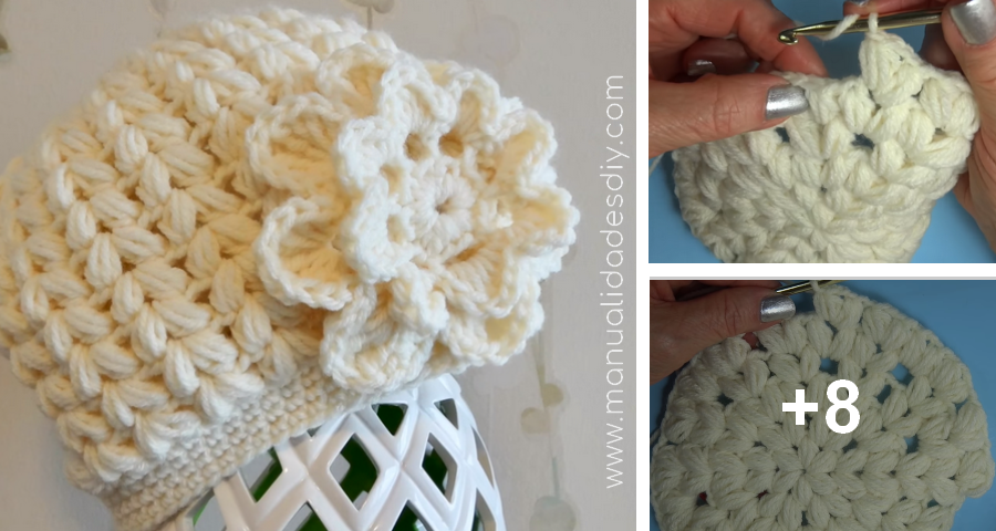 Gorro a crochet en punto puff en forma de espiga con video ⋆ Manualidades DIYManualidades Y DIY