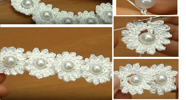 Cadena de flor con perla en crochet ⋆ Manualidades Y DIYManualidades DIY