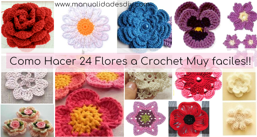 Como Hacer 24 Flores a Crochet Muy faciles!! ⋆ Manualidades DIY