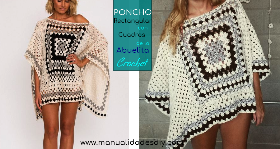 Cómo tejer un poncho rectangular cuadros de la abuelita ⋆ Manualidades DIY