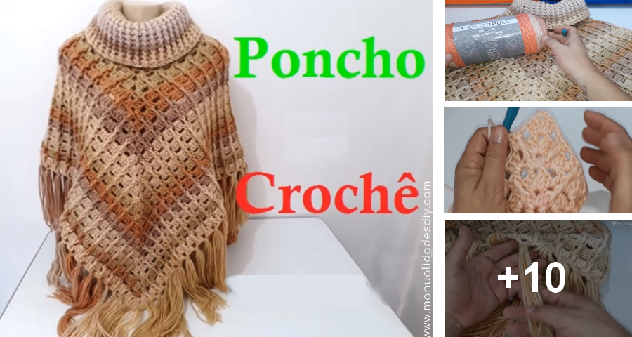 Supermercado fumar Gran cantidad de Poncho con Cuello Alto en Crochet de Collor Marron ⋆ Manualidades DIY