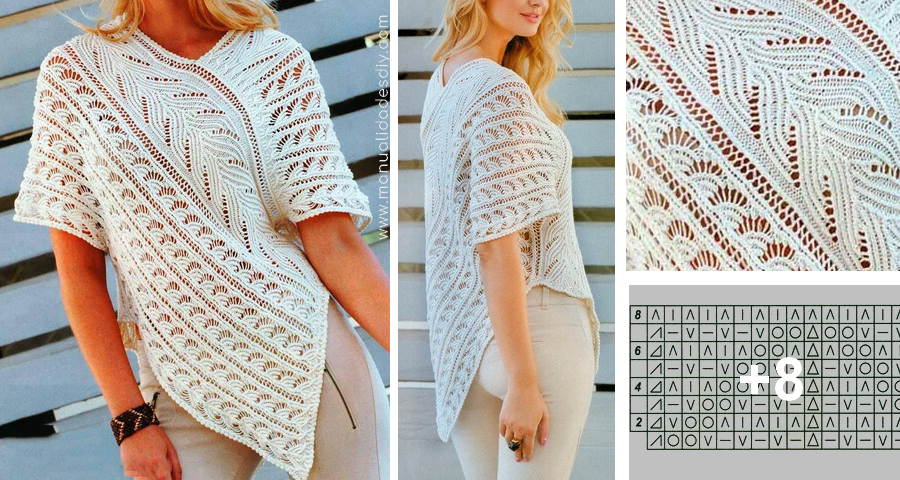 Poncho blanco a agujas ⋆ Manualidades DIY