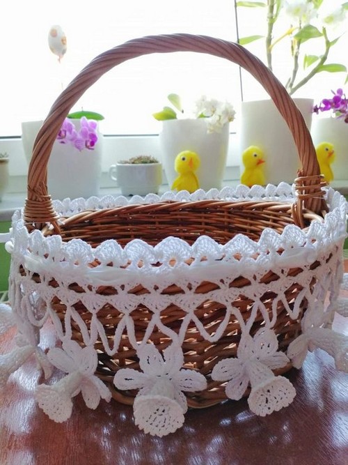 cestas decoradas en crochet